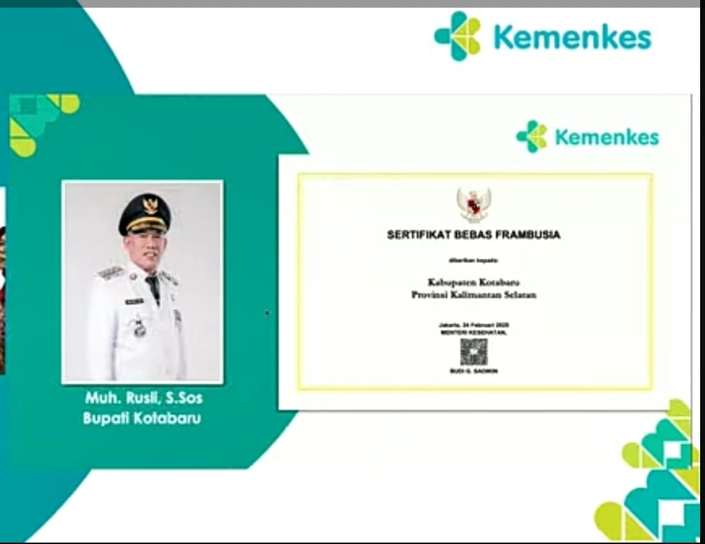 Pemkab Kotabaru Terima Sertifikat Bebas Frambusia 2025 dari Kemenkes RI